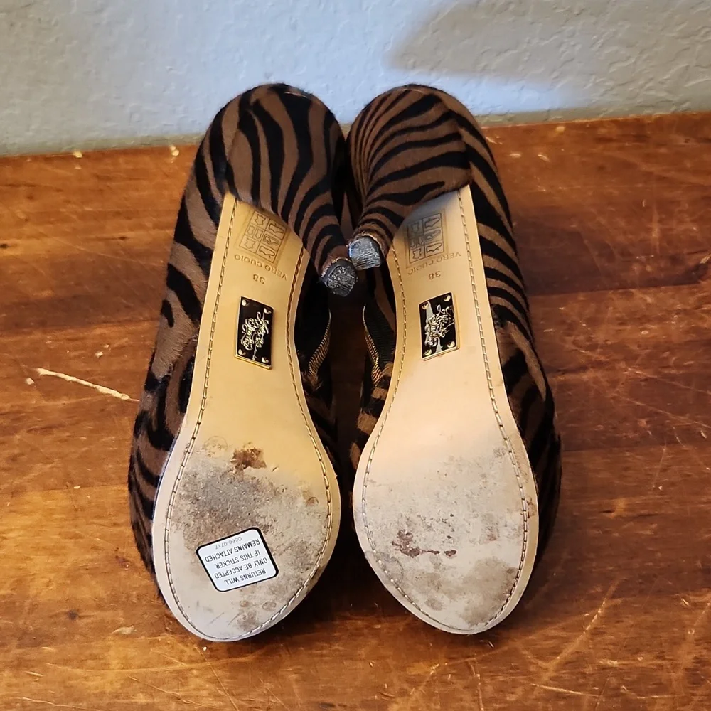 ALEJANDRO INGELMO Platform Zebra Animal Print Pony Hair Heels Bootie 38